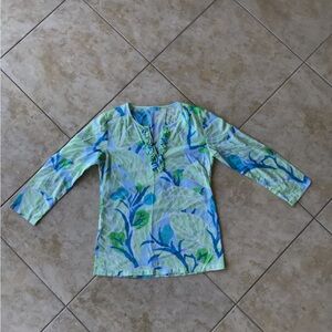 J.McLaughlin Vibrant Blue and Green Long Sleeve Top
